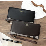 Men's Retro Zipper Wallet with Plaid Stitching