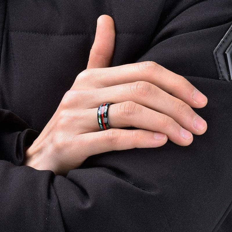 Red Striped Stainless Finger Ring