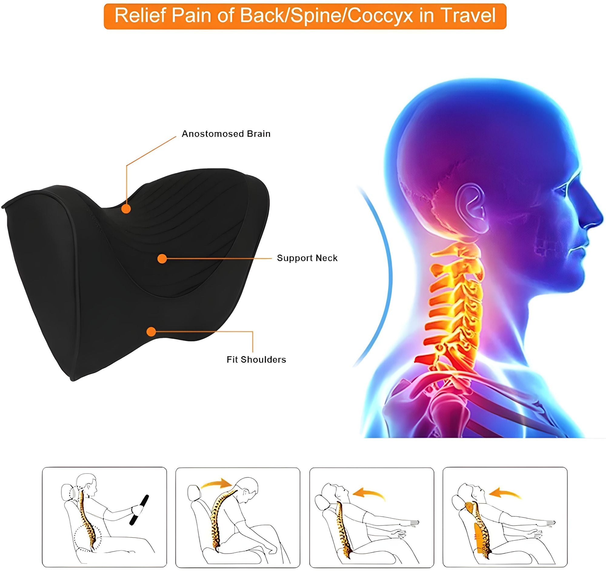 Ergonomic Car Travel Neckrest Support Cushion