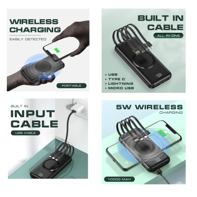 3 In 1 Wireless Charging Multicable 10000mAh Powerbank