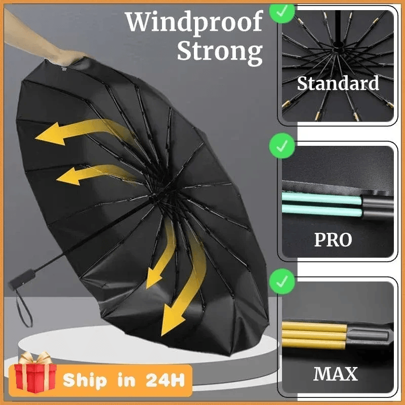 Strong Windproof 16 Ribs Auto Umbrella
