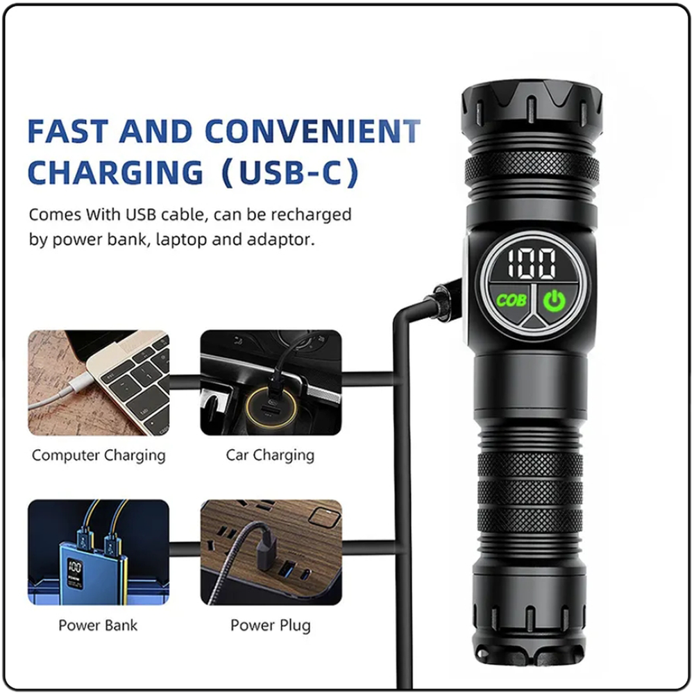 Rechargeable COB LED Tactical Flashlight Torch