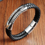 Genuine Leather Double Wrap Steel Bracelet