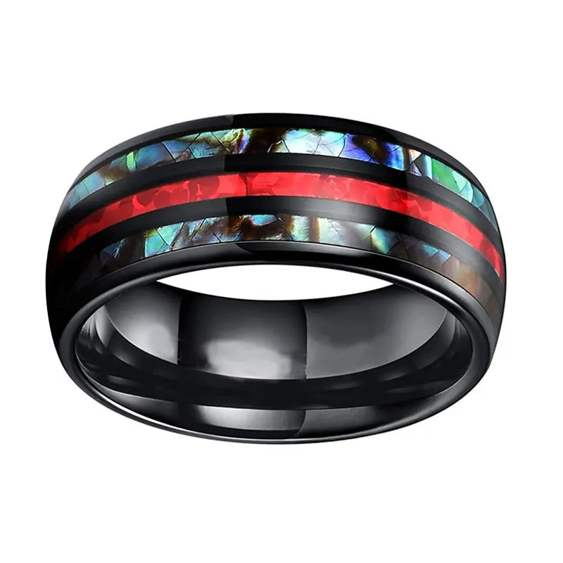 Red Striped Stainless Finger Ring