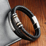 Black Double Layer Leather Bracelet