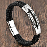 Genuine Leather Double Wrap Steel Bracelet