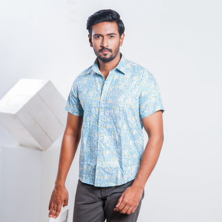 Men Regular Fit Flowers Printed Premium Half Sleeve Casual  Shirt