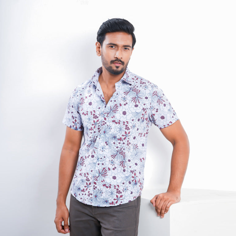 Men Regular Fit Ash-Maroon Premium Half Sleeve Casual  Shirt