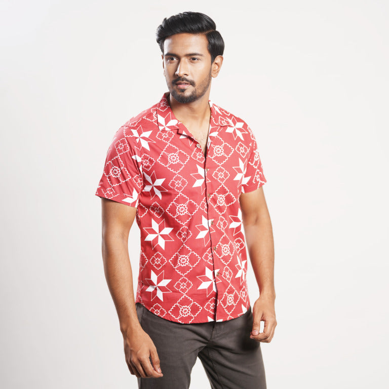 Printed & Floral Half Sleeve Mens Shirt