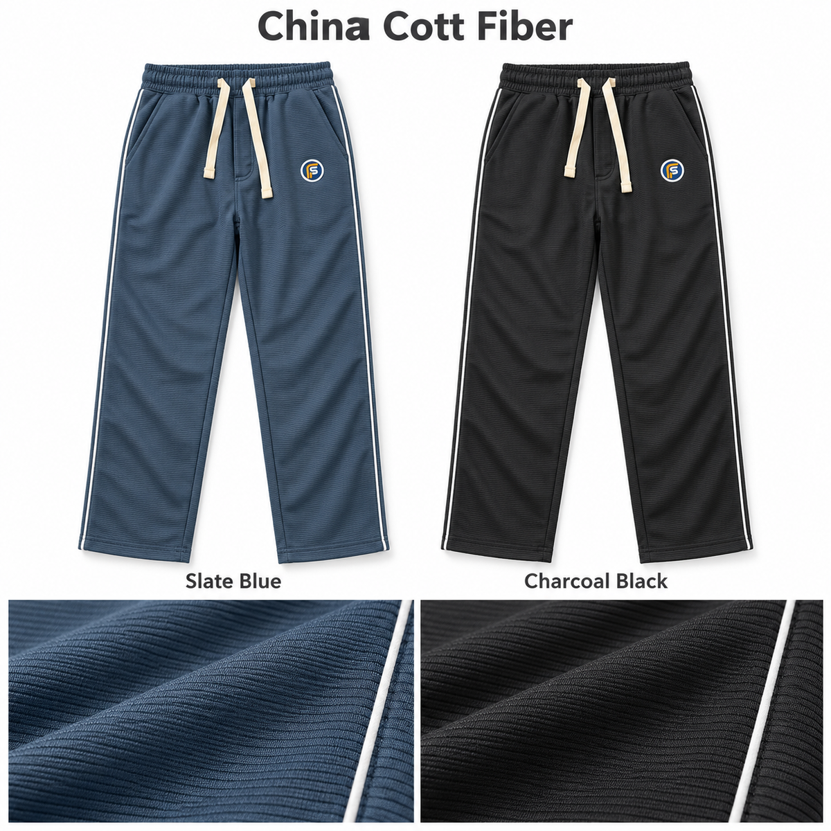 China Cott Fiber fabric ribbed texture of Slate Blue and Charcoal Black