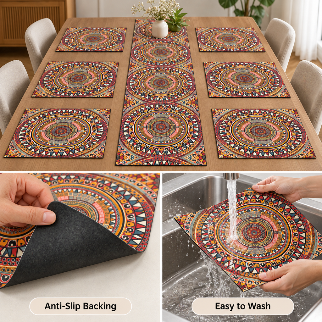 Anti-slip black backing and washable placemat care
