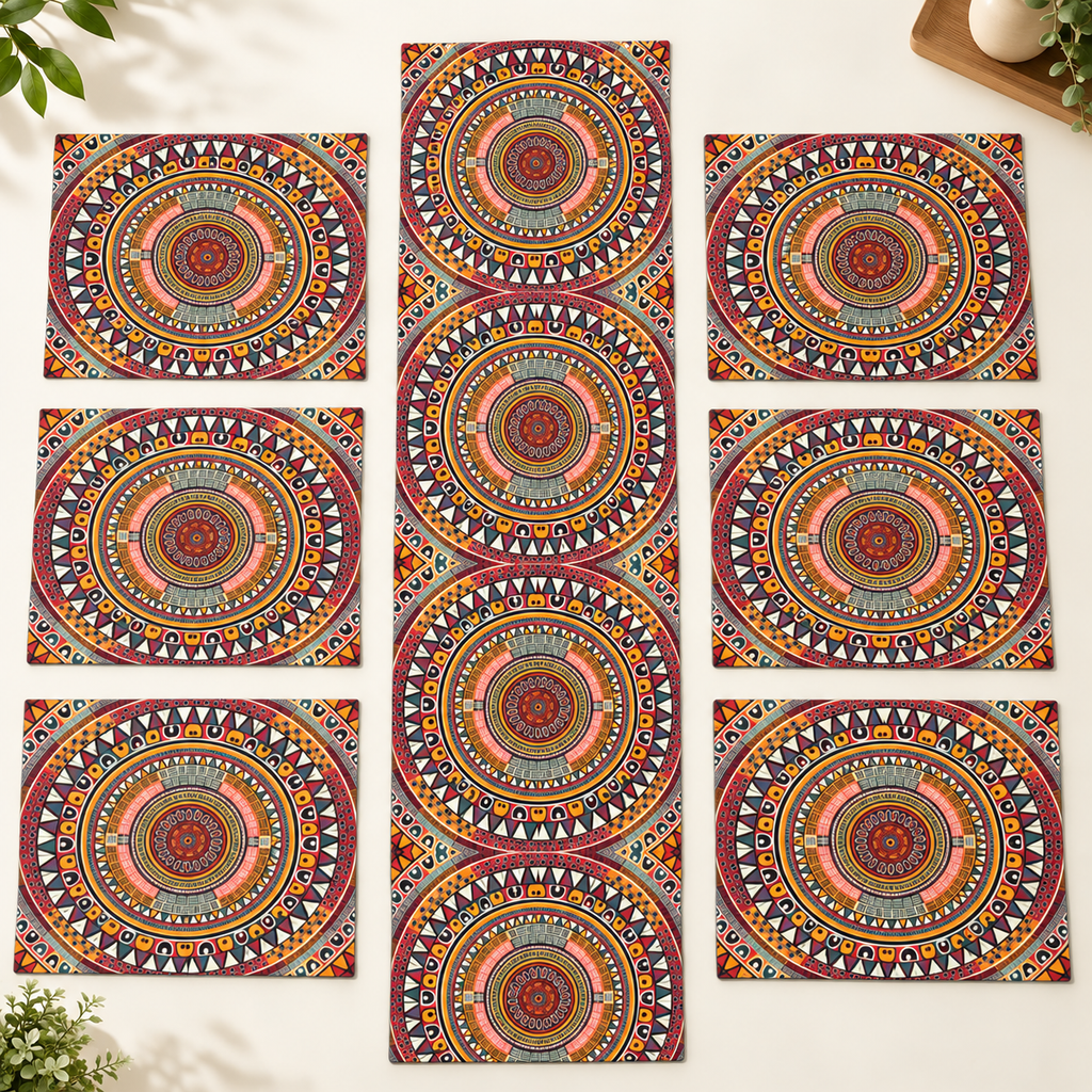MandalaNest one runner and six rectangular placemats