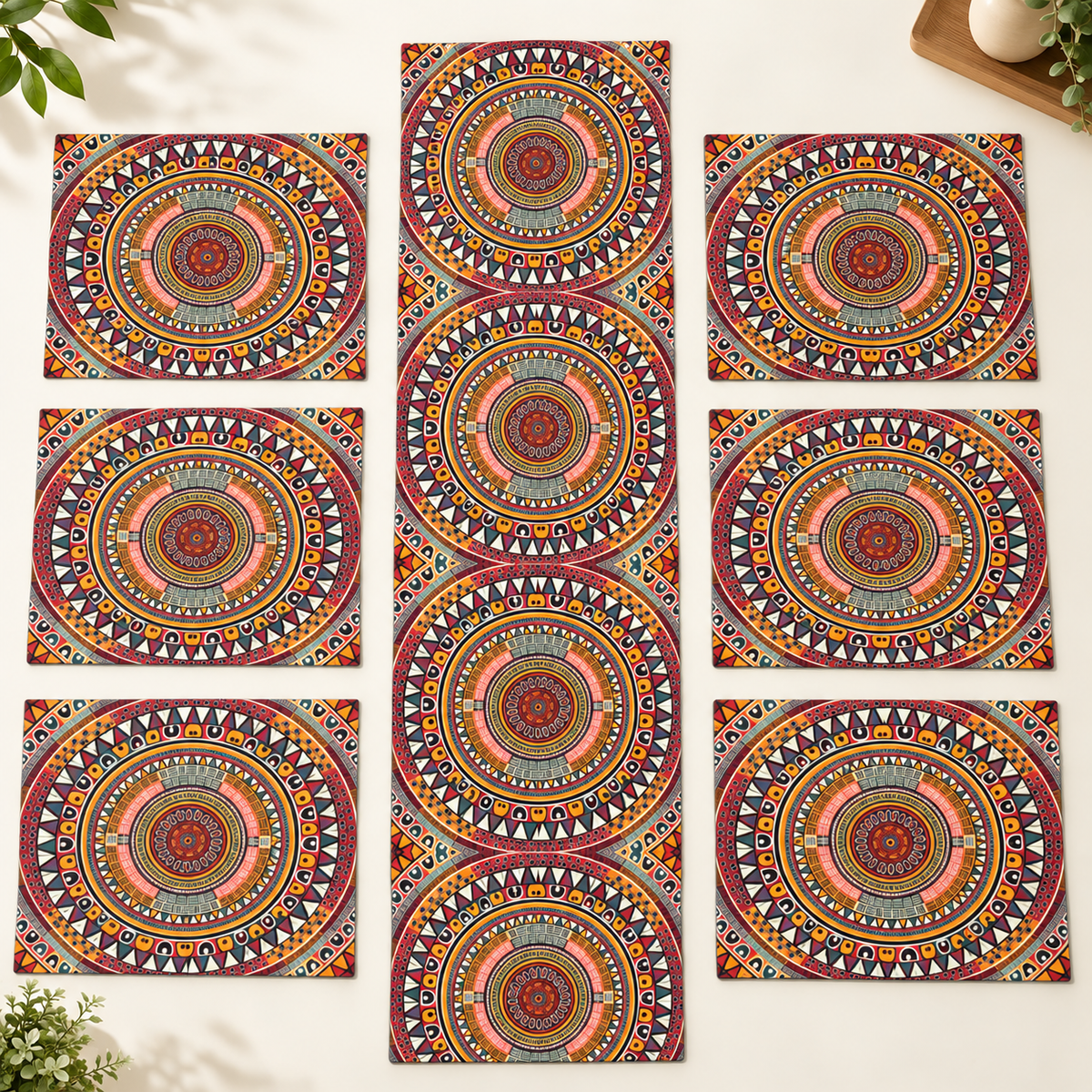 MandalaNest one runner and six rectangular placemats