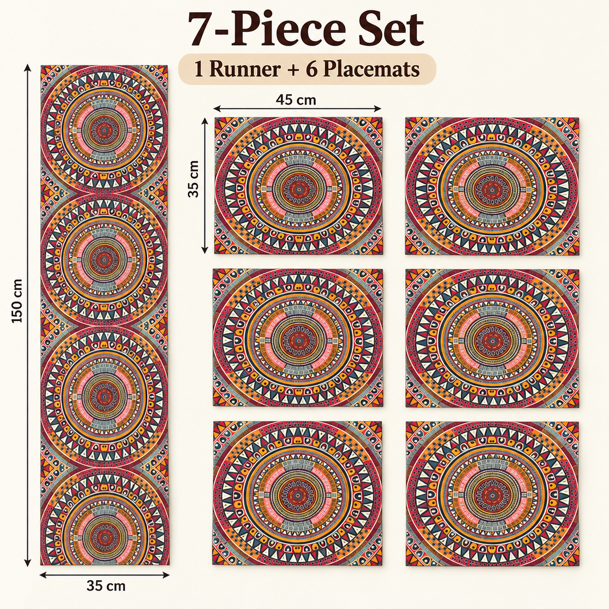7 piece set one 35x150 cm runner six 35x45 cm placemats