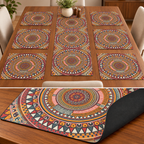 Mandala print and thin flexible black backing closeup