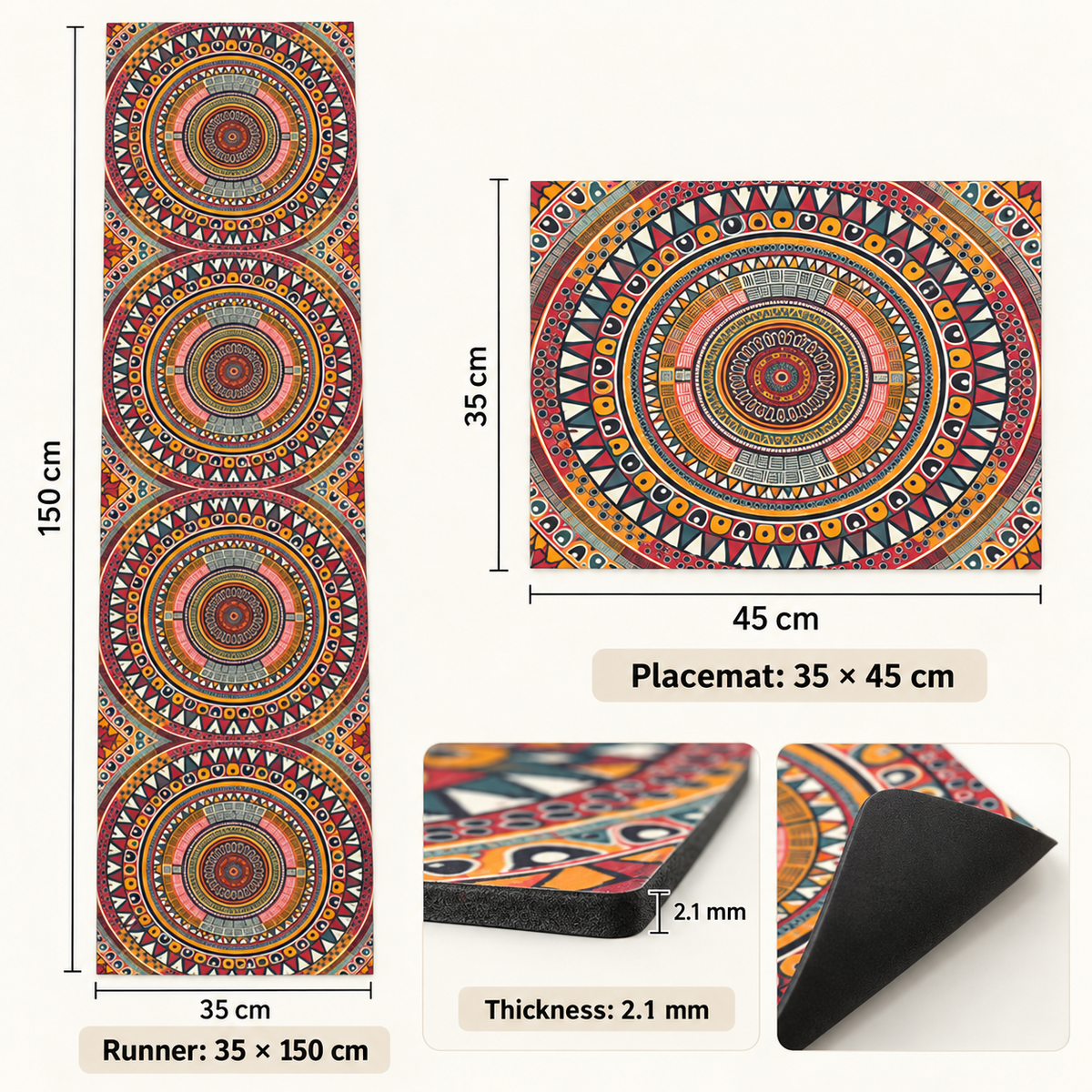 Runner 35 by 150 cm placemat 35 by 45 cm thickness 2.1 mm