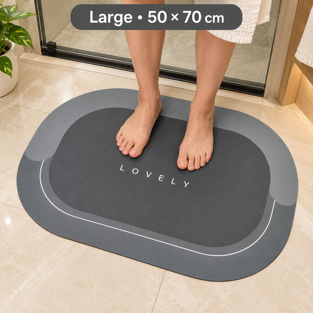 Large Grey Lovely 50 x 70 cm mat in use outside bathroom shower