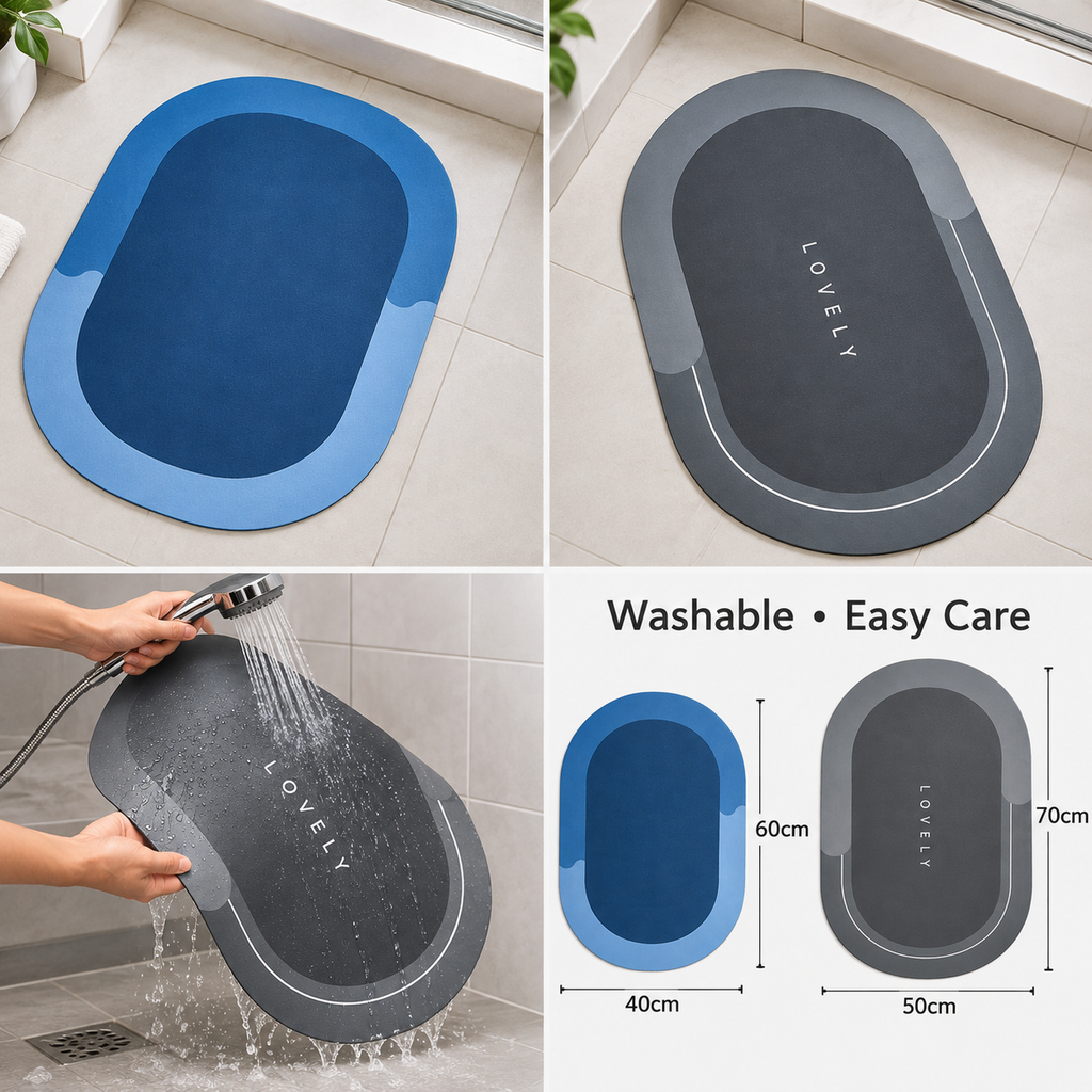 Washable bathroom mat cleaning and size information