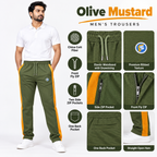 Olive Mustard trousers with side zip pockets and front fly zip