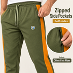 Zipped pockets on both sides of Olive Mustard trousers