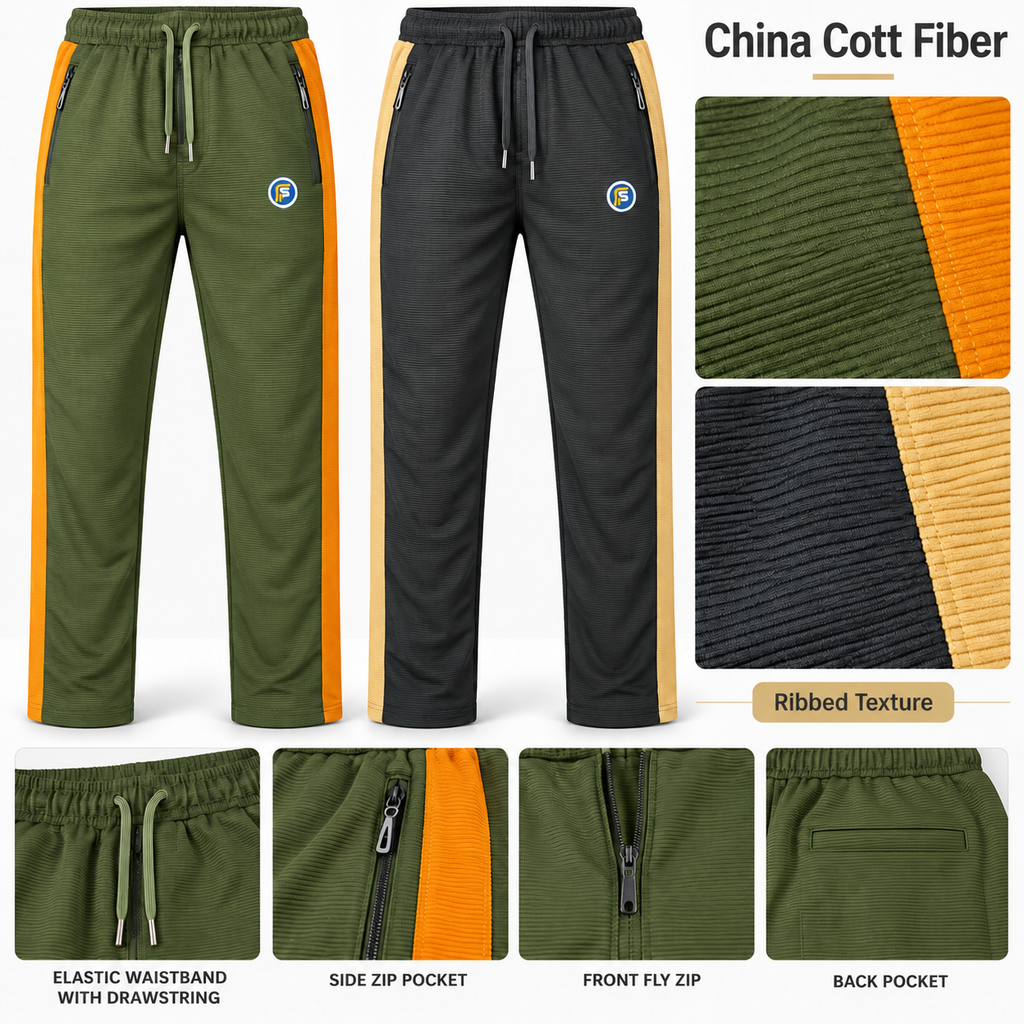 China Cott Fiber horizontal ribbed texture and contrasting side stripes