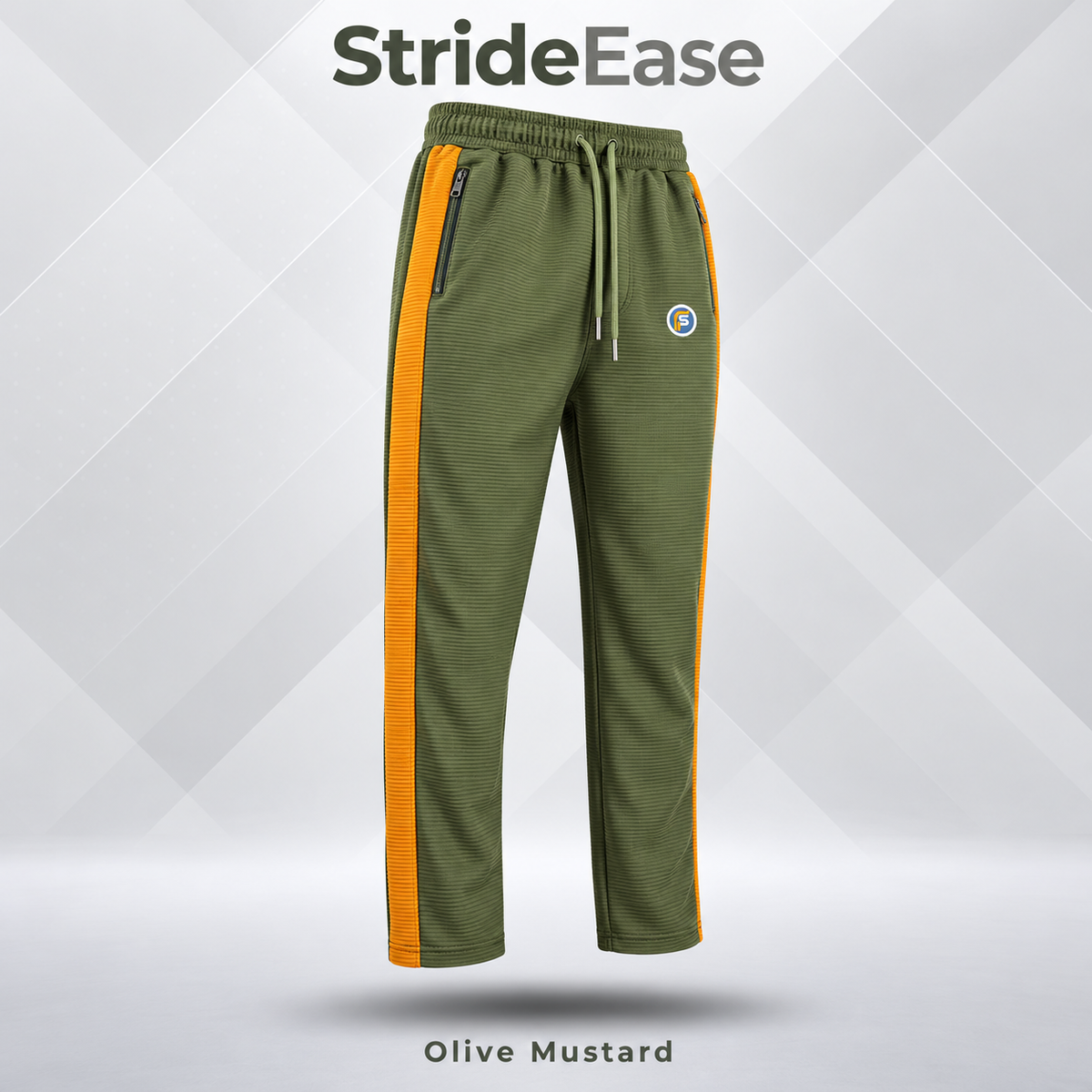 Olive Mustard StrideEase trousers floating hero view