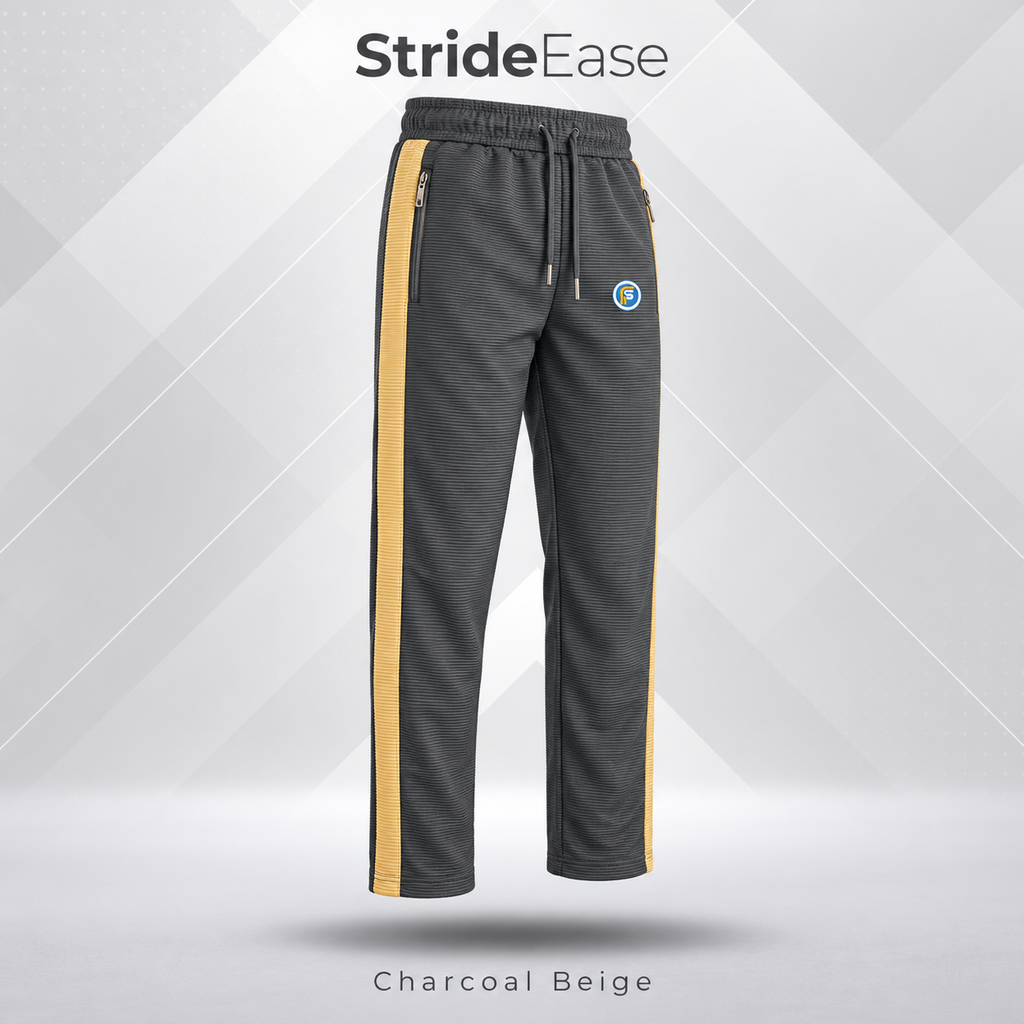 Charcoal Beige StrideEase trousers floating hero view