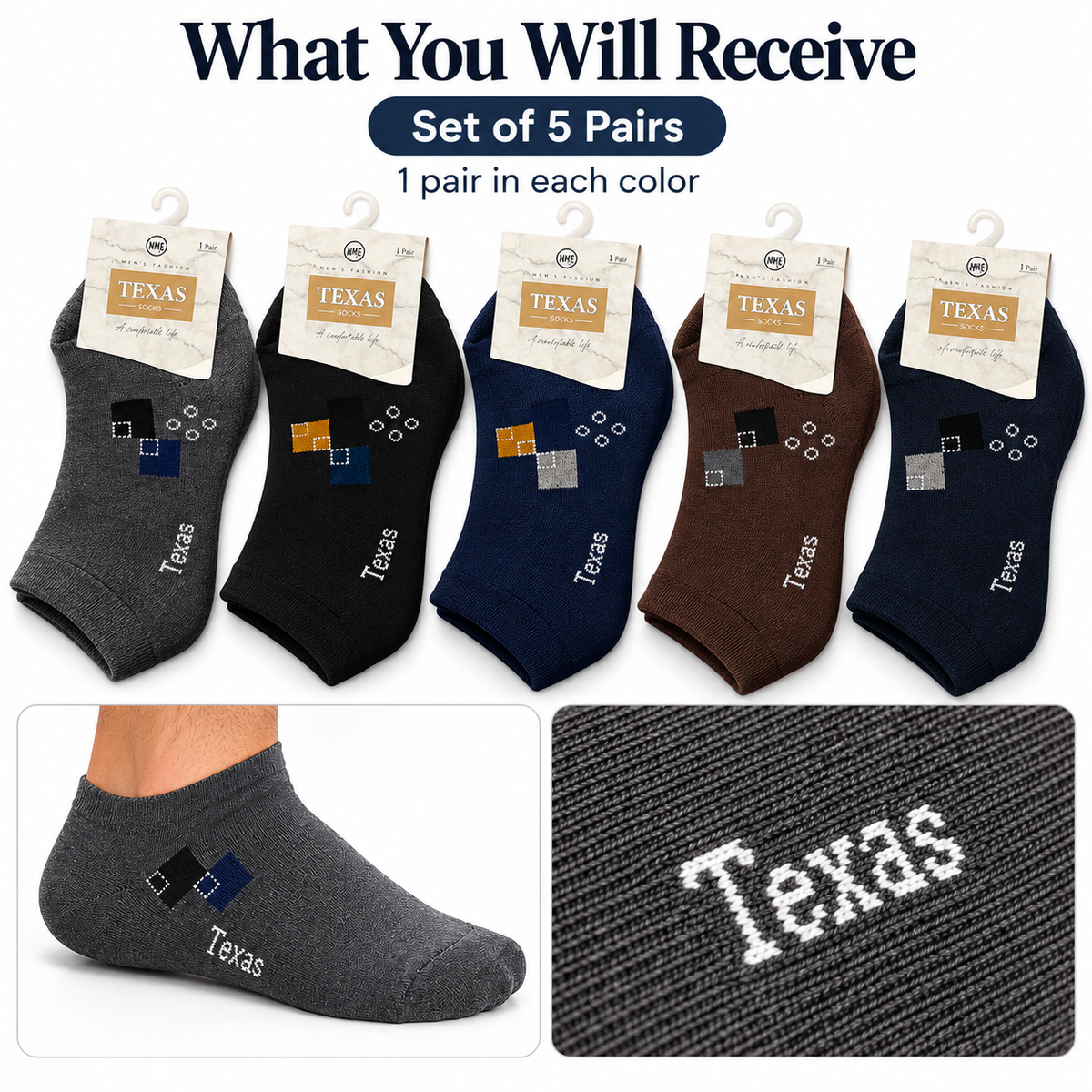 Texas socks set of five pairs package contents