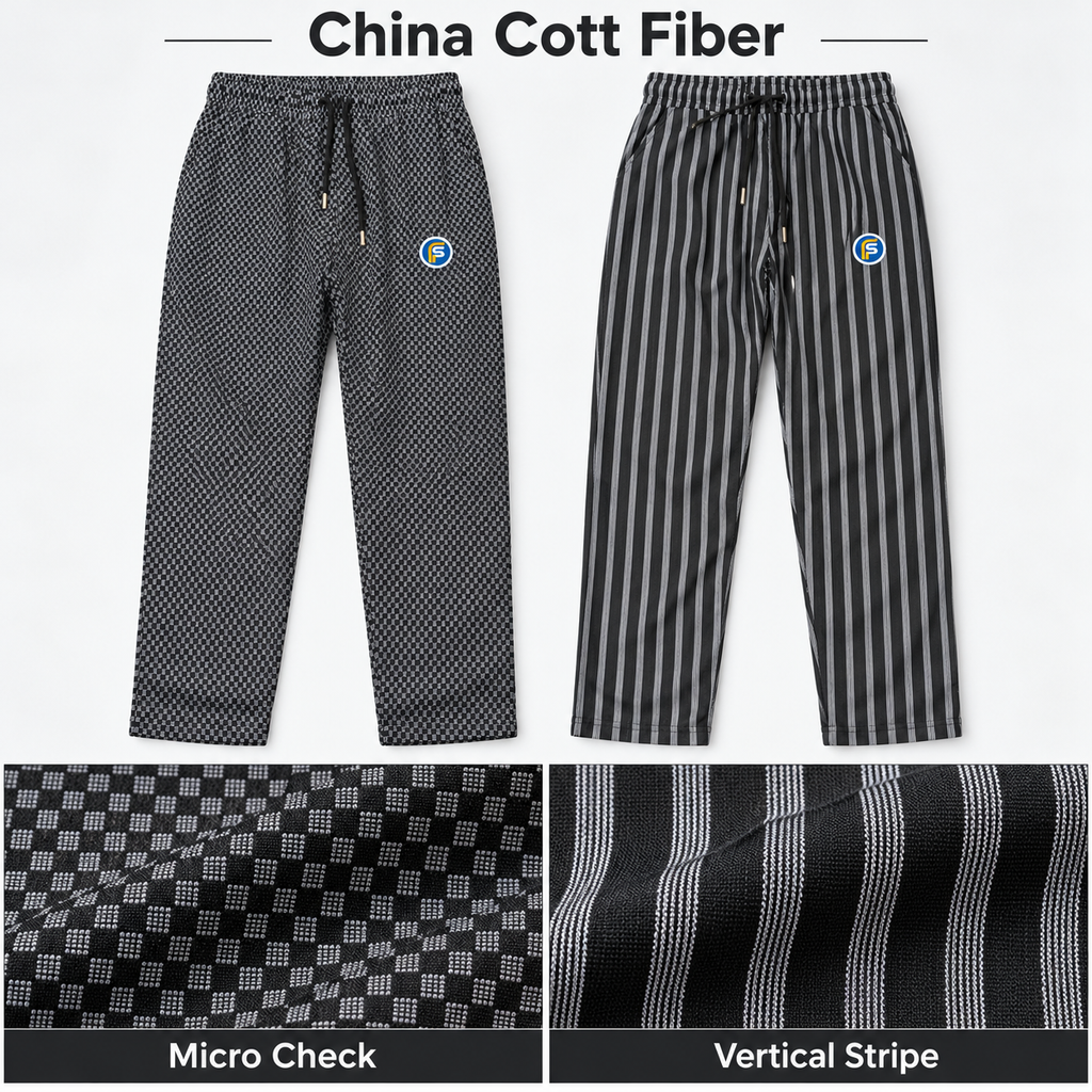 China Cott Fiber fabric close-up of Micro Check and Vertical Stripe