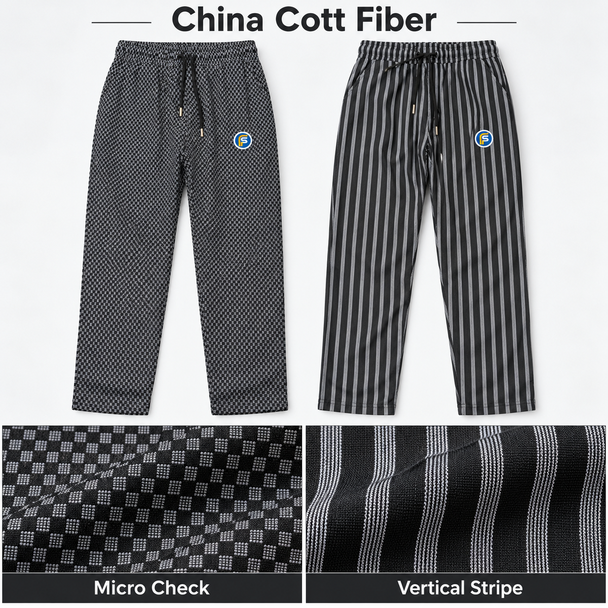 China Cott Fiber fabric close-up of Micro Check and Vertical Stripe