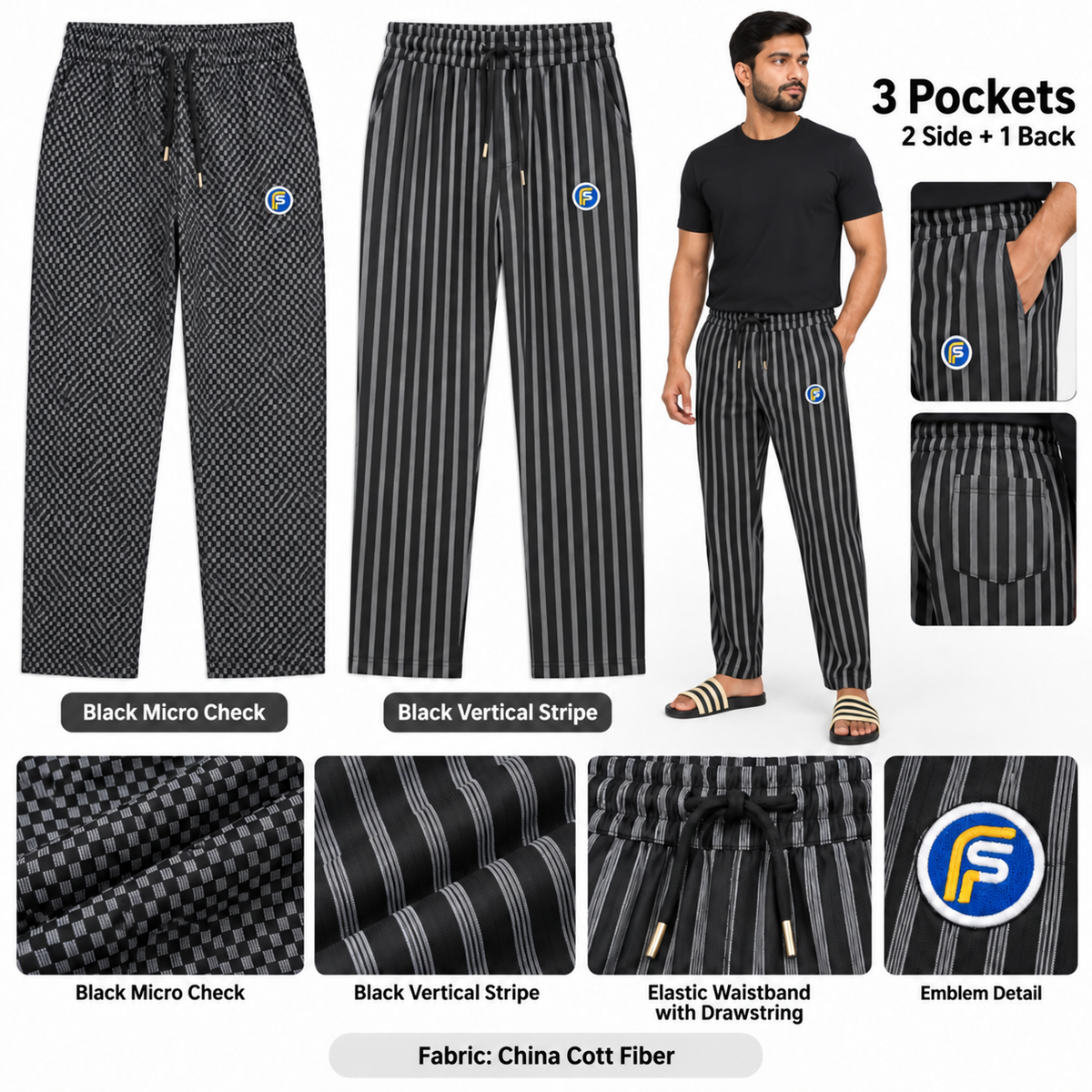Three pockets: two side pockets and one back pocket
