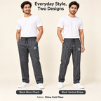 UrbanEase China Cott Fiber trousers in Black Micro Check and Black Vertical Stripe