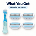 Package includes one razor handle and four replaceable heads