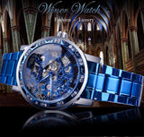Winner Hollow Rhinestone Mechanical Stainless Steel Watch
