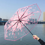 Transparent Tri-fold Floral Umbrella