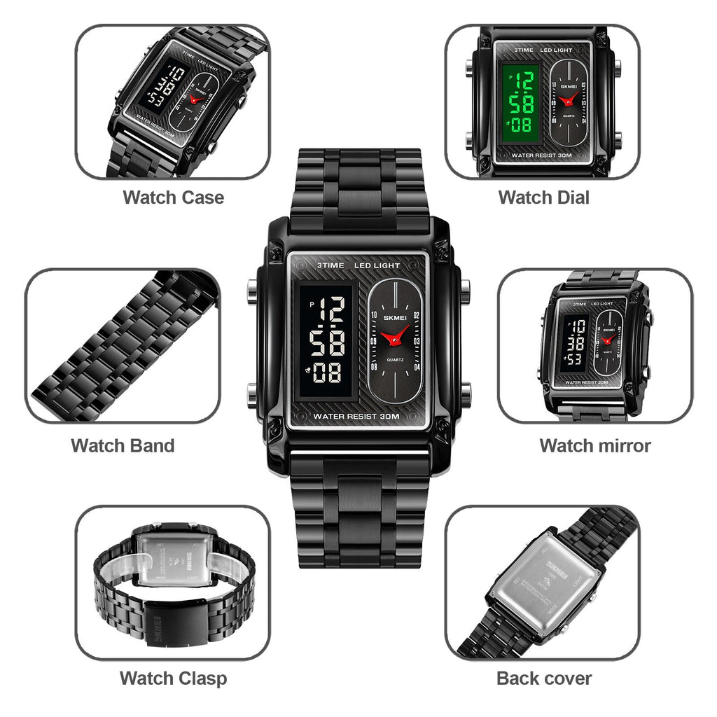 SKMEI Waterproof Electronic Dual Display Stainless Steel Watch Care Me