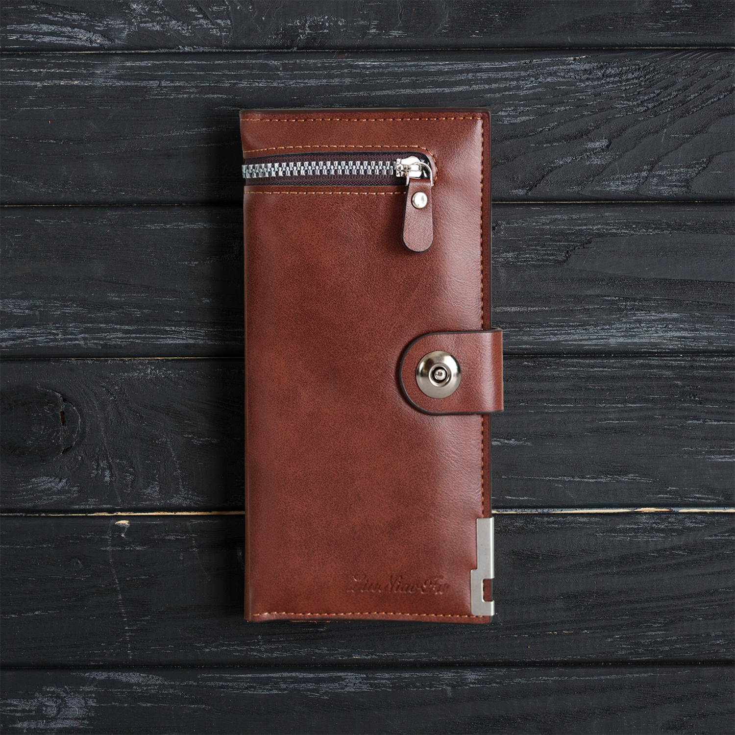 Button Closure Long Wallet with Card Holder