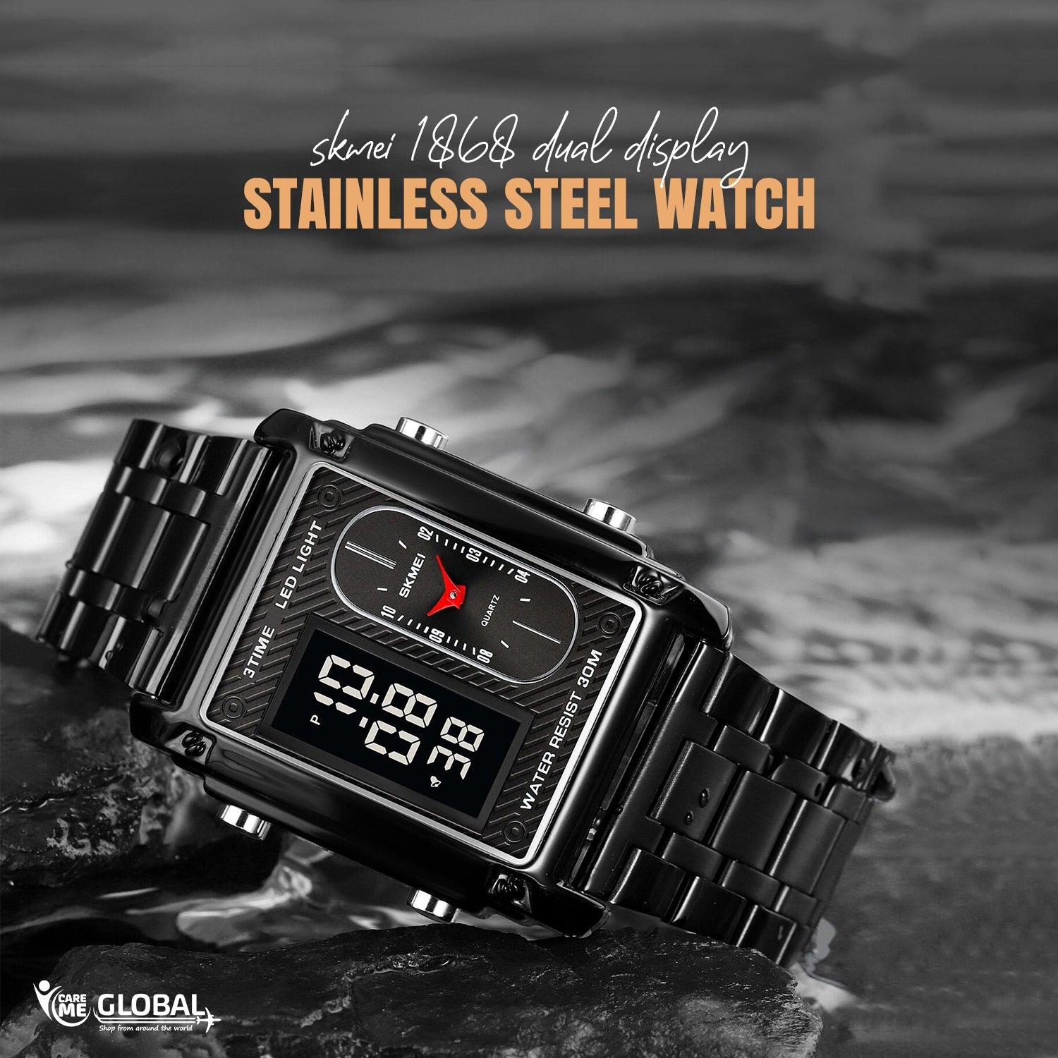 SKMEI Waterproof Electronic Dual Display Stainless Steel Watch