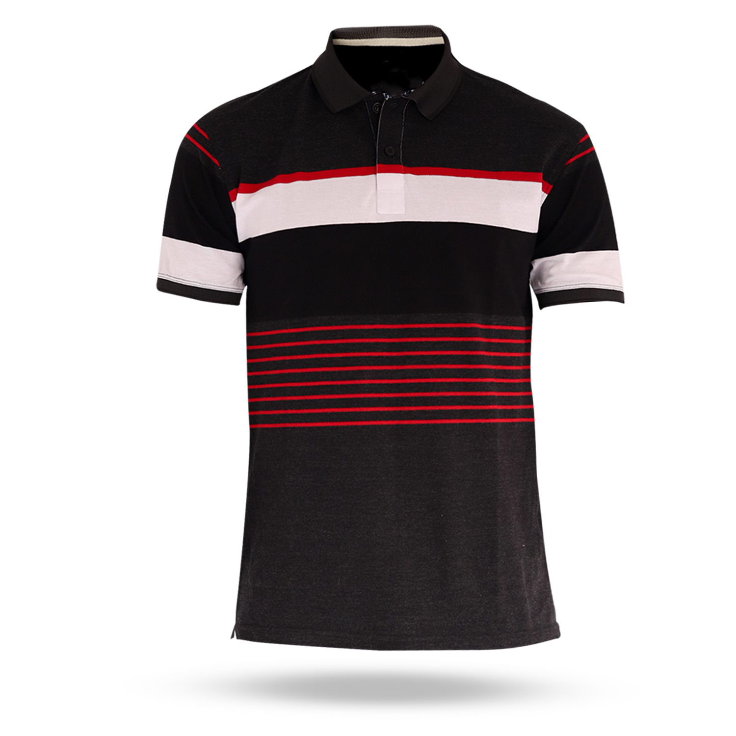 Black Regular Fitted Stripped Men's Polo T-shirt