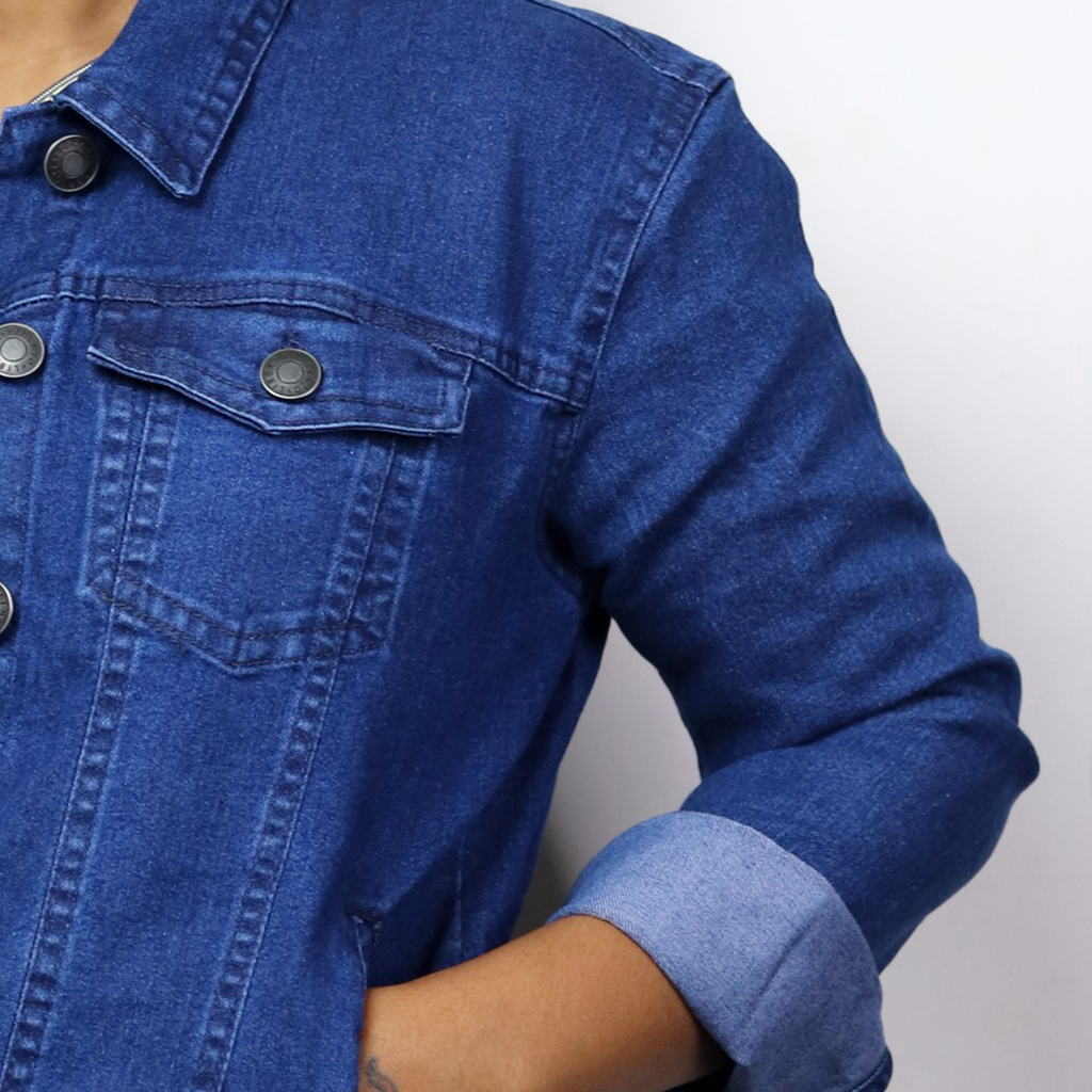 Women Full Sleeve Solid Denim Jacket