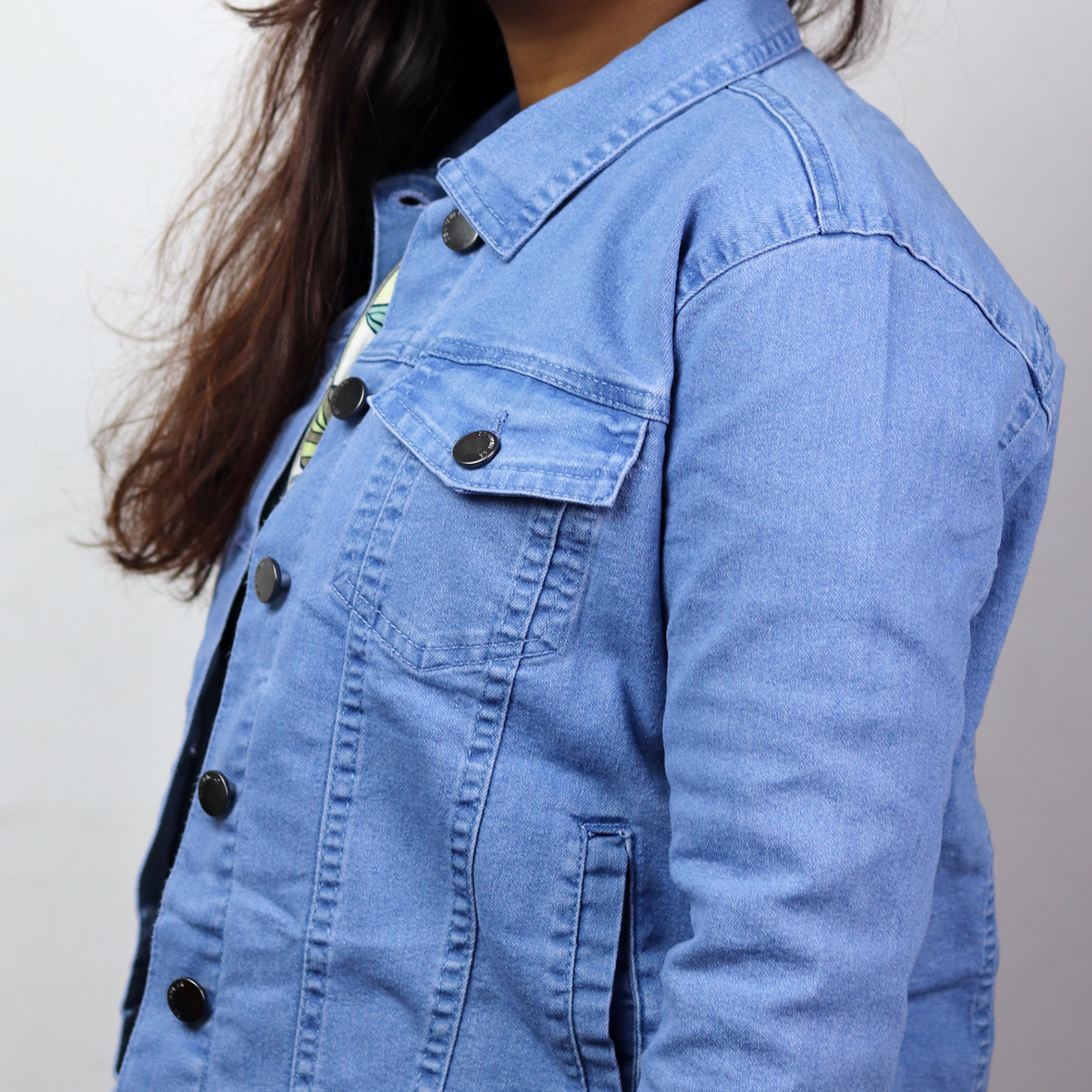 Women Full Sleeve Solid Denim Jacket