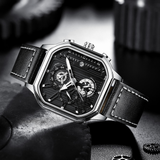 BINBOND Square Dial Waterproof Leather Watch for Men