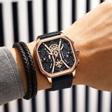 Men's Square Leather Strap Luxury Watch
