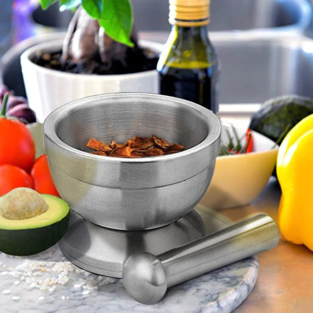 Stainless Steel Spice Grinder Mortar and Pestle with Lid