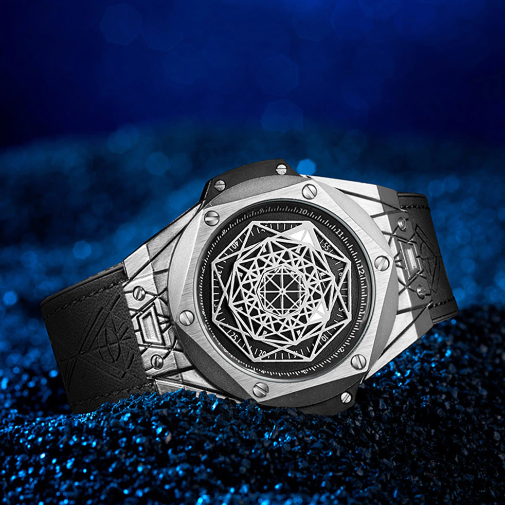 Octagon Pattern Unique Men's Leather Watch
