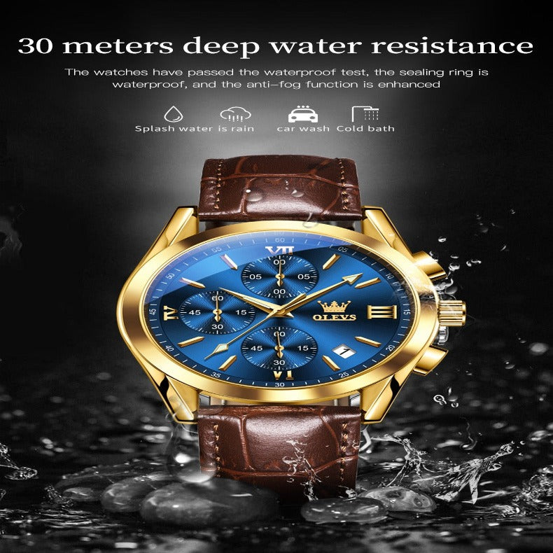 OLEVS Genuine Leather Water Resistance Men's Watch