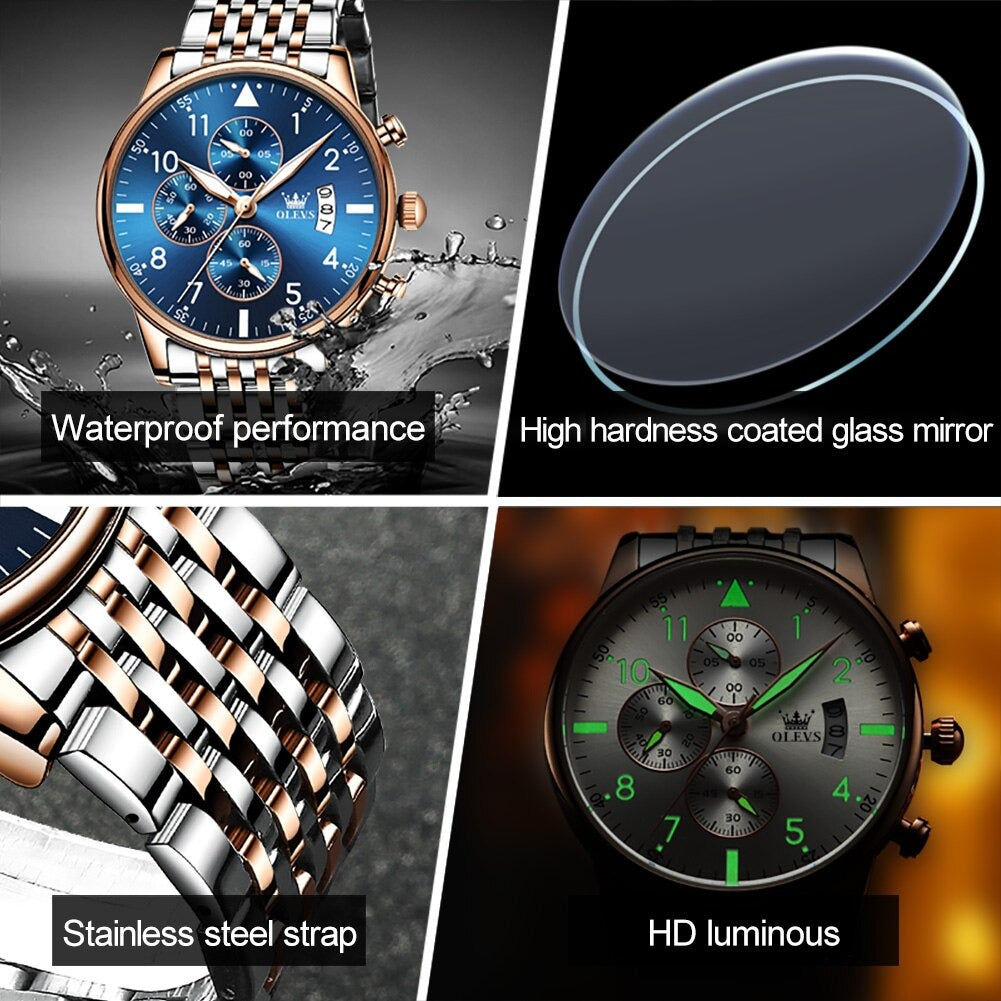 OLEVS Multifunctional Luminous Waterproof Stainless Steel Watch