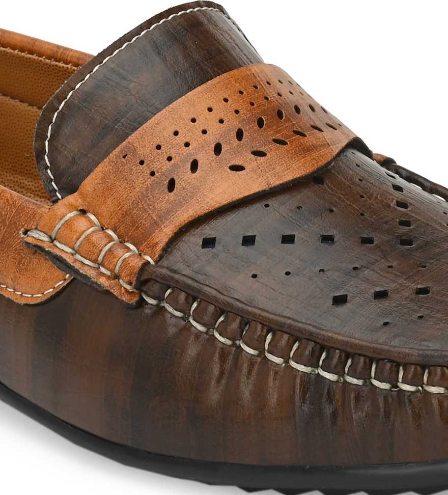 Laser Cut Synthetic Leather Loafers For Men