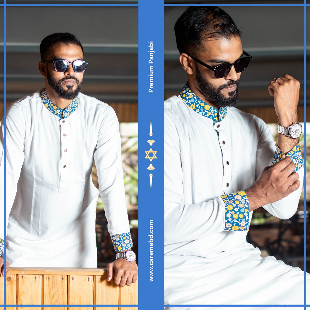 Designed Neck Pure White Premium Panjabi